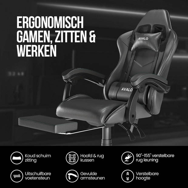 Avalo Gaming Stoel - Gamestoel - Ergonomische Bureaustoel Verstelbaar - Game Stoel - Gaming Chair - Zwart