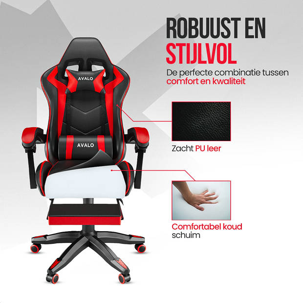 Avalo Gaming Stoel - Gamestoel - Ergonomische Bureaustoel Verstelbaar - Game Stoel - Gaming Chair - Zwart/Rood