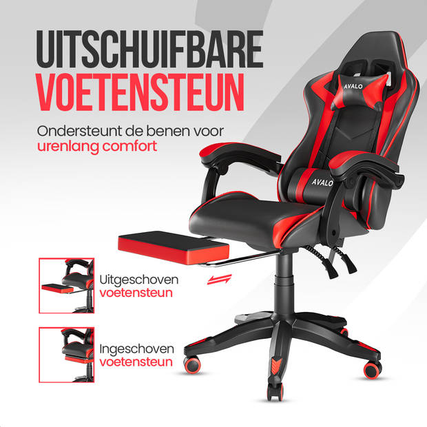 Avalo Gaming Stoel - Gamestoel - Ergonomische Bureaustoel Verstelbaar - Game Stoel - Gaming Chair - Zwart/Rood