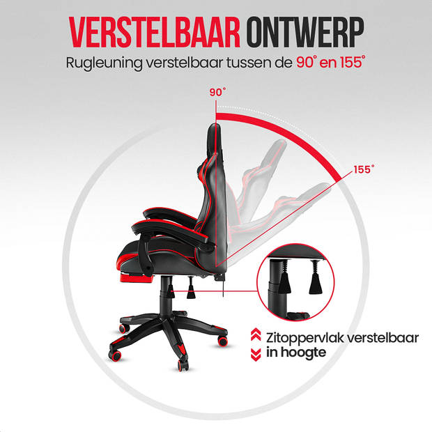 Avalo Gaming Stoel - Gamestoel - Ergonomische Bureaustoel Verstelbaar - Game Stoel - Gaming Chair - Zwart/Rood