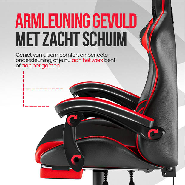 Avalo Gaming Stoel - Gamestoel - Ergonomische Bureaustoel Verstelbaar - Game Stoel - Gaming Chair - Zwart/Rood