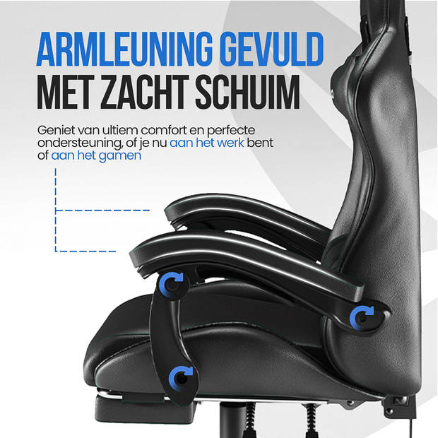 Avalo Gaming Stoel - Gamestoel - Ergonomische Bureaustoel Verstelbaar - Game Stoel - Gaming Chair - Zwart/Blauw