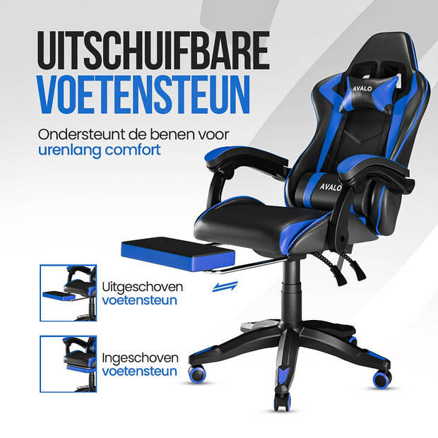 Avalo Gaming Stoel - Gamestoel - Ergonomische Bureaustoel Verstelbaar - Game Stoel - Gaming Chair - Zwart/Blauw