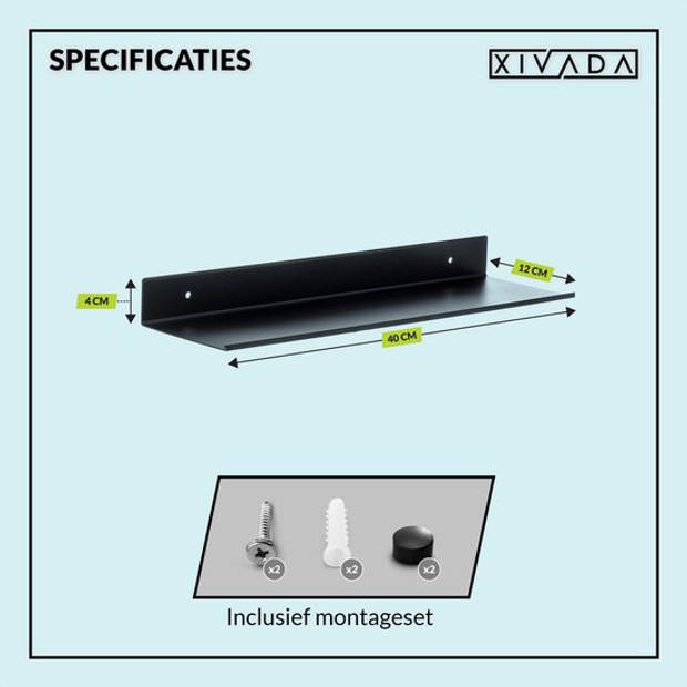 Wandrek Industrieel Zwart Metaal - Wandplank Zwevend - Kruidenrek 40 CM