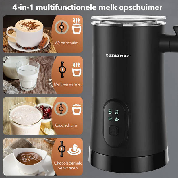 Cuisimax Professionele Melkopschuimer Elektrisch - 350ML - Warm en koud opschuimen - Melkschuimer - Melkklopper