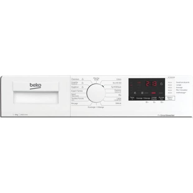 BEKO WTV95220W patrijspoortwasmachine - 9 kg - Inductie - L60cm - 1400 tpm - Klasse A - Wit