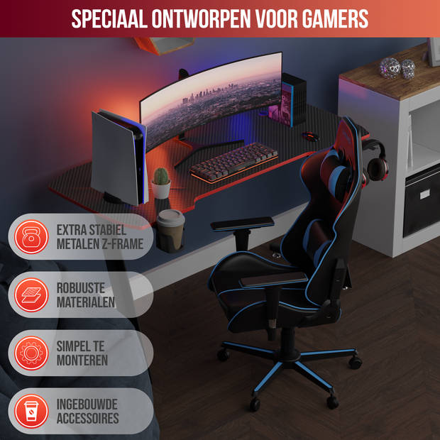 Avalo Gaming Bureau - 140x60x75 CM - Game Desk - Tafel - Zwart