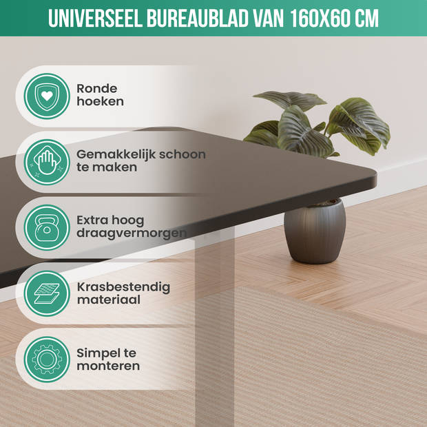 Avalo Bureaublad Los 160x60cm - Zwart - Tafelblad - Blad Elektrisch Bureau