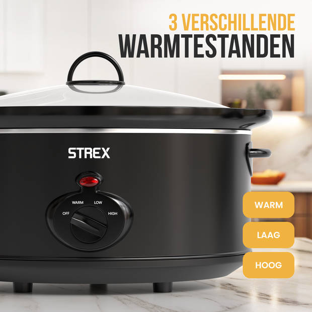 Strex Slowcooker 6.5L - Uitneembare Keramische Binnenpan - Warmhoudfunctie - Slow Cooker - Zwart