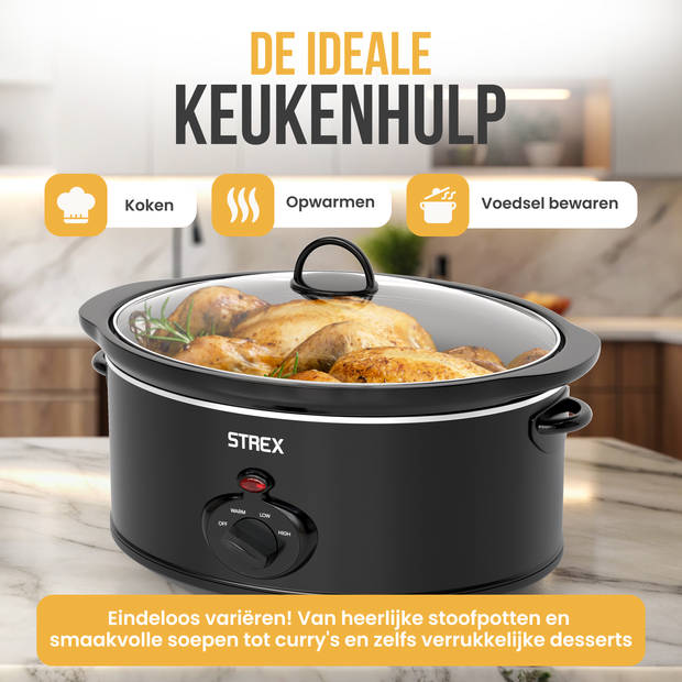 Strex Slowcooker 6.5L - Uitneembare Keramische Binnenpan - Warmhoudfunctie - Slow Cooker - Zwart