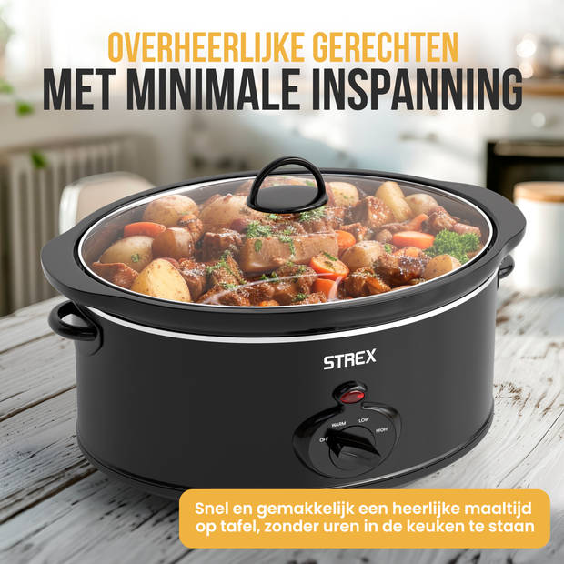 Strex Slowcooker 6.5L - Uitneembare Keramische Binnenpan - Warmhoudfunctie - Slow Cooker - Zwart