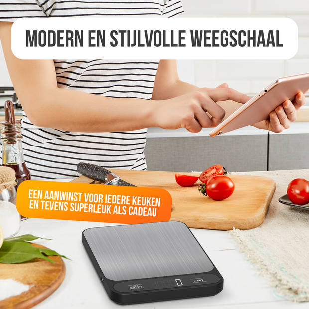 Strex Keukenweegschaal Digitaal - Weegschaal Keuken - 1 g tot 10 kg - Tarra Functie - Inclusief Batterijen - RVS/Zwart