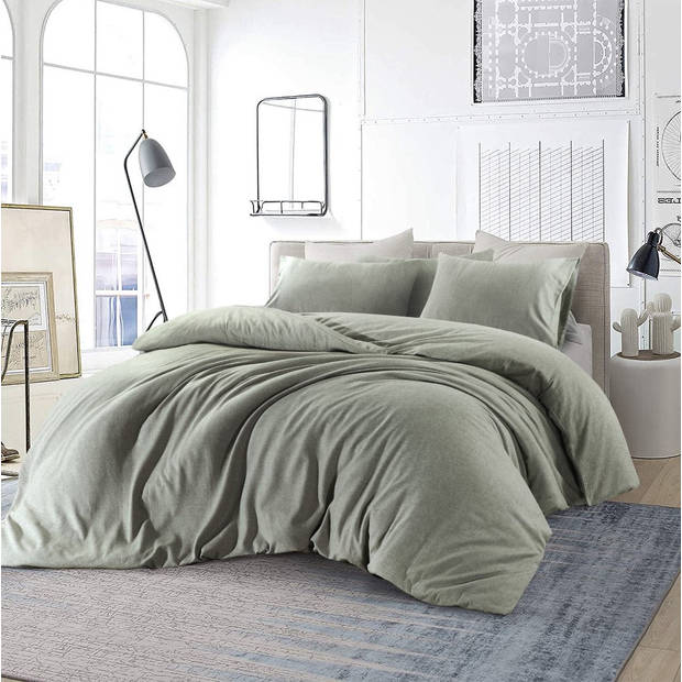 Droomtextiel Uni Flanel Dekbedovertrek Brienz - Lits - Jumeaux - 240x200/220 cm - Groen - Super Zacht