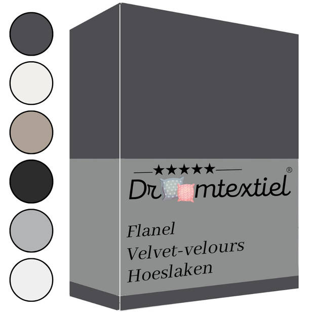 Droomtextiel Zachte Flanel Velvet Hoeslaken Antraciet - 140x200 cm - Hoogwaardige Kwaliteit - Super Zacht