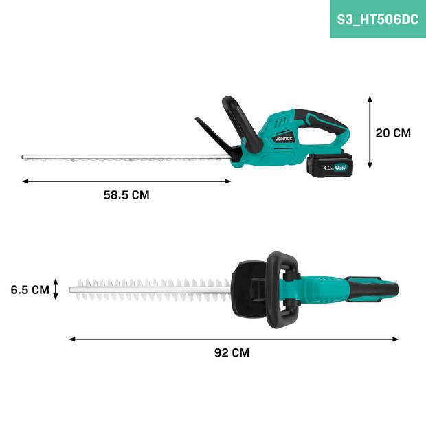 VONROC Accu Heggenschaar 20V – 520mm - Incl. 4.0Ah Accu en snellader