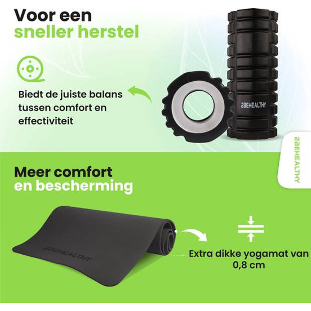 2BEHEALTHY® Yoga Mat extra dik & Foam Roller Combinatie set - Sportmat - Yogamat Antislip - Joga Mat / Yogamatje