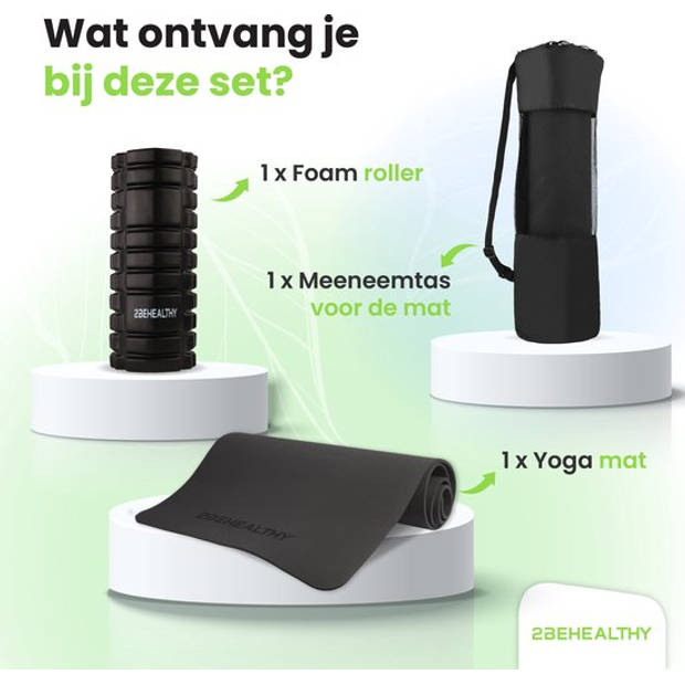 2BEHEALTHY® Yoga Mat extra dik & Foam Roller Combinatie set - Sportmat - Yogamat Antislip - Joga Mat / Yogamatje