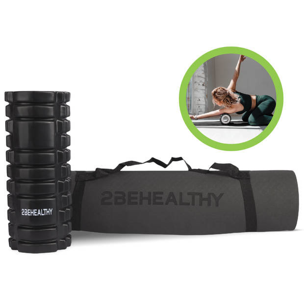 2BEHEALTHY® Yoga Mat extra dik & Foam Roller Combinatie set - Sportmat - Yogamat Antislip - Joga Mat / Yogamatje