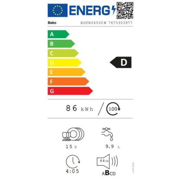 BEKO BDFN26530W vrijstaande vaatwasser - 15 couverts - L60cm - 44dB - Wit