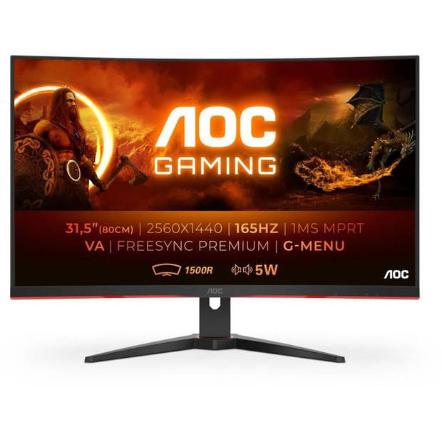 PC-gamerscherm - AOC - CQ32G2SE/BK - 31,5 VA Curved QHD - 1 ms - 165 Hz - HDMI / DisplayPort - Freesync Premium