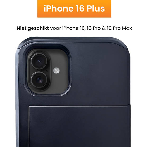 R2B Hoesje geschikt voor iPhone 16 Plus met pasjeshouder voor 3 pasjes - Inclusief screenprotector - Telefoonhoesje