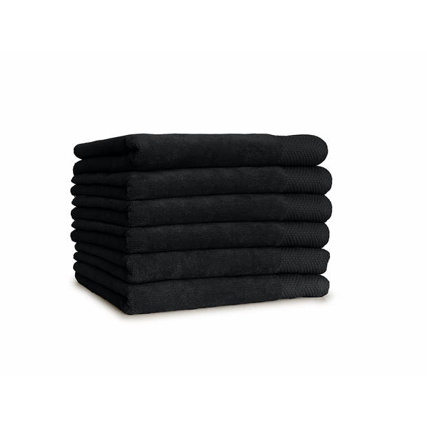 LINNICK Diamond Velours Handdoek 100% Katoen 60x110cm - black - Set van 6