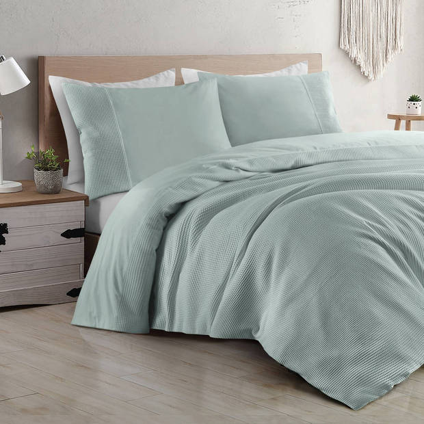 Papillon Dekbedovertrek Mendoza Wafel Mint Groen Lits-jumeaux 240x200/220 cm - Hoogwaardige Percale Katoen Super Zacht