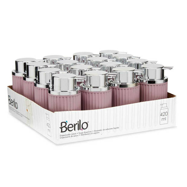 Berilo zeeppompje/dispenser Roma - 2x - roze/zilver - kunststof - 8 x 15 cm - 420 ml - Zeeppompjes