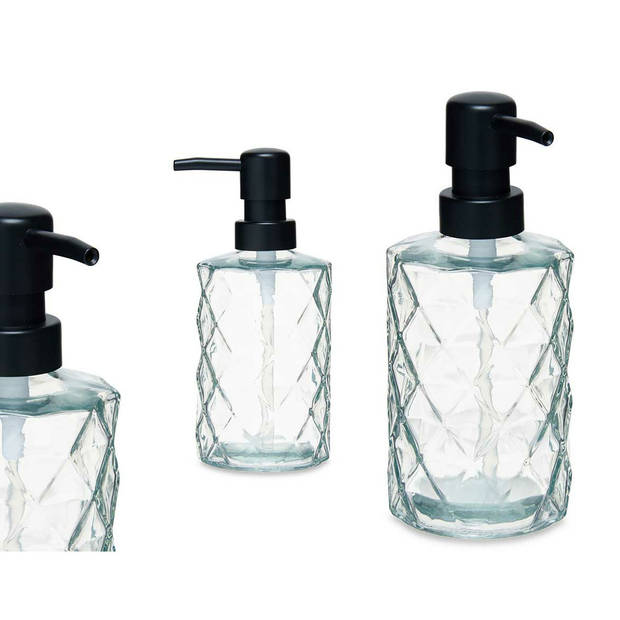 Berilo zeeppompje/dispenser Diamond - 2x - helder transparant - glas - 18 x 7 cm - 410 ml - Zeeppompjes