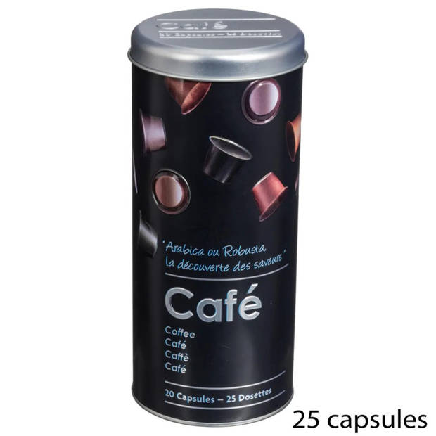 5Five Koffiecups bewaarblik - metaal - zwart - H26 cm - 25 capsules - Voorraadblikken