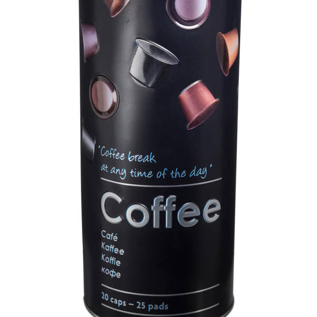 5Five Koffiecups bewaarblik - metaal - zwart - H26 cm - 25 capsules - Voorraadblikken