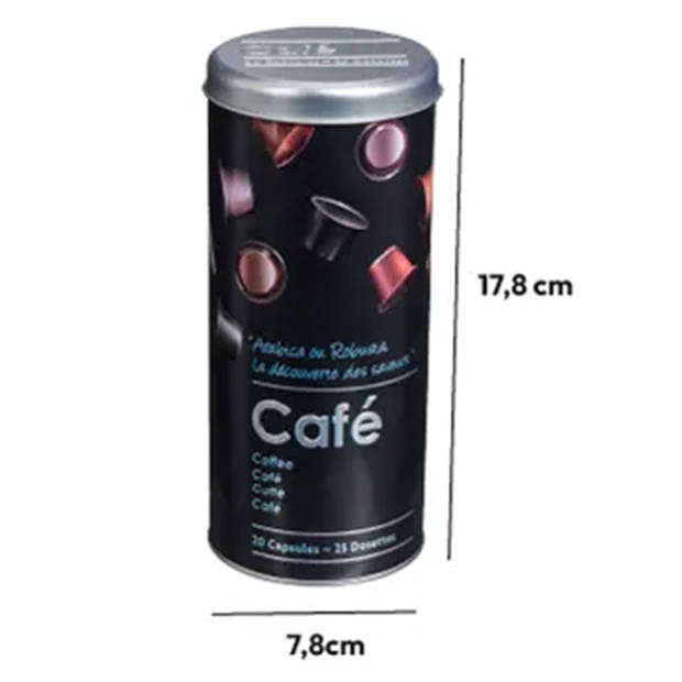 5Five Koffiecups bewaarblik - metaal - zwart - H26 cm - 25 capsules - Voorraadblikken