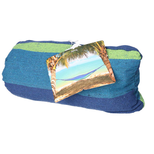 Sunnydays Hangmat Beach Vibes - blauw kleurenmix - 200 x 80 cm - touwen frame - Hangmatten