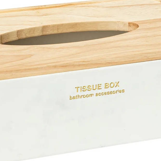 5Five Luxe Tissuedoos/tissuebox Alexa - wit/naturel - polyresin/hout - Tissuehouders