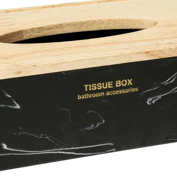 5Five Luxe Tissuedoos/tissuebox Alexa - zwart/naturel - polyresin/hout - Tissuehouders