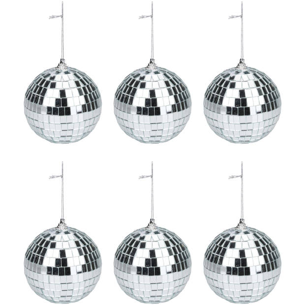 Articasa Disco kerstballen - 6x st - zilver - D6 cm - kunststof - Kerstbal