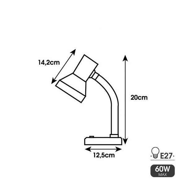 Bureaulamp EDM London E27 60 W Flexo/bureaulamp Metaal Wit (12,5 x 20 cm)