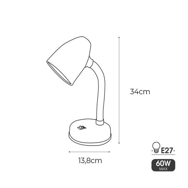 Bureaulamp EDM Amsterdam E27 60 W Flexo/bureaulamp Wit Metaal 13 x 34 cm (1 Stuks)