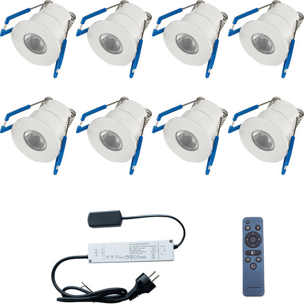 LED Veranda Spot Complete Set - Velvalux - 8 Stuks - 3W - Warm Wit 3000K - Dimbaar - Waterdicht IP65 - Inbouw - Rond -