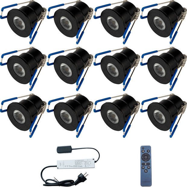 LED Veranda Spot Complete Set - Velvalux - 12 Stuks - 3W - Natuurlijk Wit 4000K - Dimbaar - Waterdicht IP65 - Inbouw -