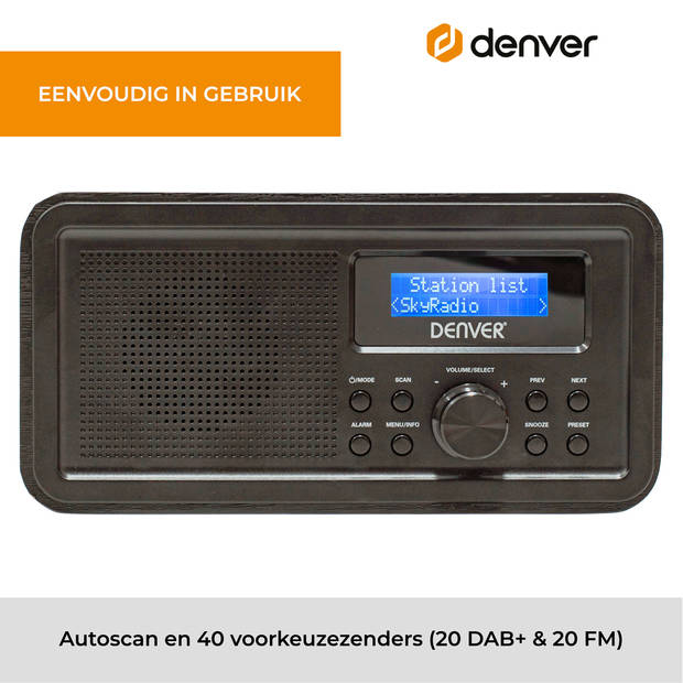 Denver DAB Radio - Retro Radio - FM Radio - Keukenradio - Draagbare radio - Batterijen & Netstroom - DAB30