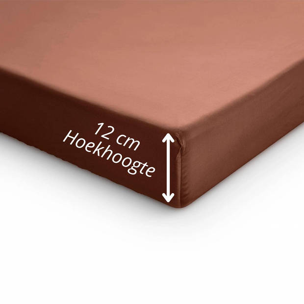 Droomtextiel Hoeslaken Topper - 100% Katoen Satijn 90x220 cm - Tot 12 cm Matrashoogte - Perfecte Pasvorm - Roest Bruin