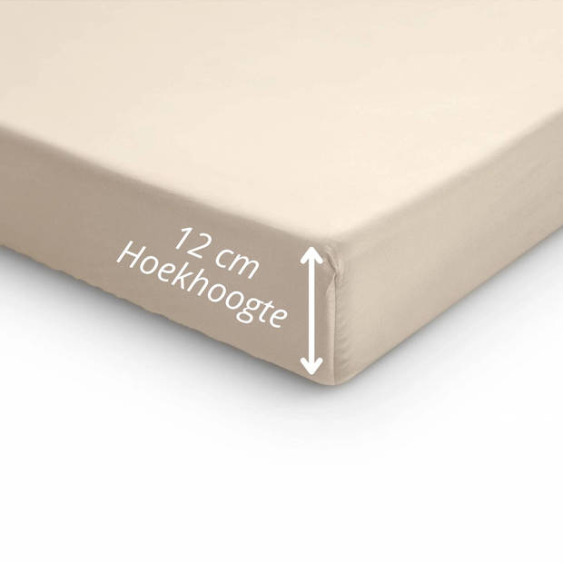 Droomtextiel Hoeslaken Topper - 100% Katoen Satijn 90x220 cm - Tot 12 cm Matrashoogte - Perfecte Pasvorm - Zand