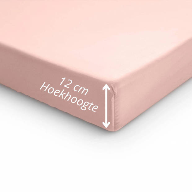 Droomtextiel Hoeslaken Topper - 100% Katoen Satijn 160x220 cm - Tot 12 cm Matrashoogte - Perfecte Pasvorm - Roze