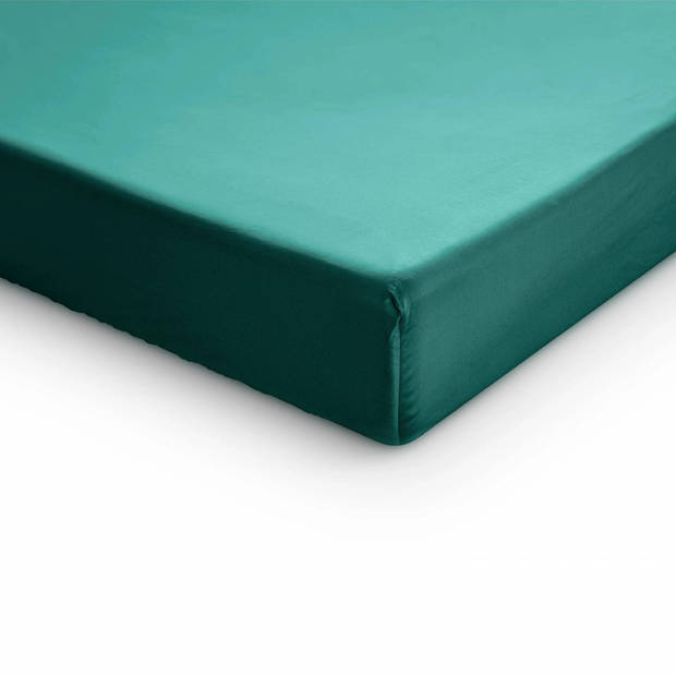 Droomtextiel Hoeslaken Topper - 100% Katoen Satijn 180x220 cm - Tot 12 cm Matrashoogte - Perfecte Pasvorm - Groen