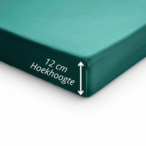 Droomtextiel Hoeslaken Topper - 100% Katoen Satijn 140x200 cm - Tot 12 cm Matrashoogte - Perfecte Pasvorm - Groen