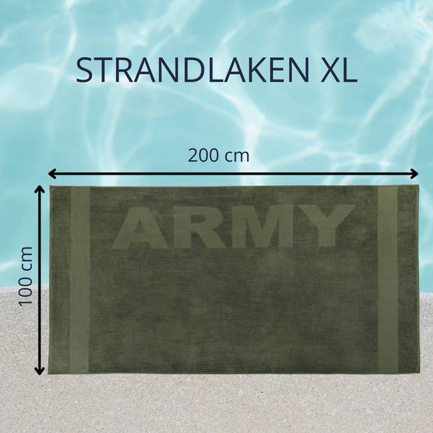 Droomtextiel Strandlaken XXL 100x200 cm Groen - 100% Zacht Katoen - Sterke Kwaliteit