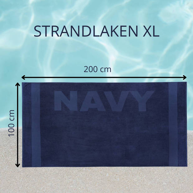 Droomtextiel Strandlaken XXL 100x200 cm - Navy Blauw - 100% Zacht Katoen - Sterke Kwaliteit