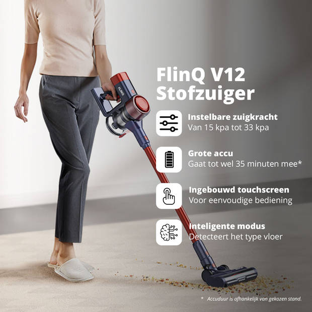 FlinQ V12 Pro Steelstofzuiger - Draadloze Stofzuiger - Kruimeldief - Rood