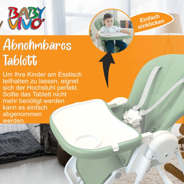 Baby Vivo Kinderstoel Tippy- mint- met wieltjes Babyvoedingszitje